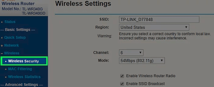 setup tp link wireless router password