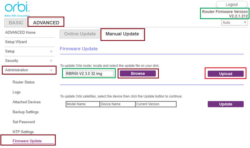 Manually Upgrade Firmware on Orbi Router Using orbilogin.com